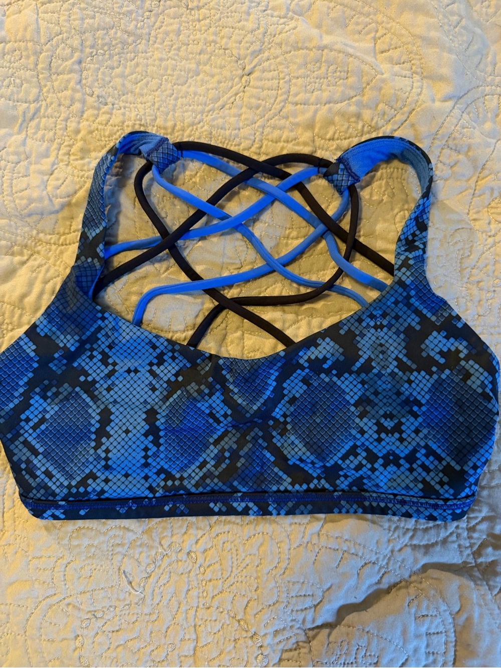Lululemon Blue Snake-Print Reptile Sports Bra with Strappy Back